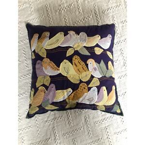 Natural Habitat Embroidered Pillow Applique Birds 18x19 Handmade Spring Birds